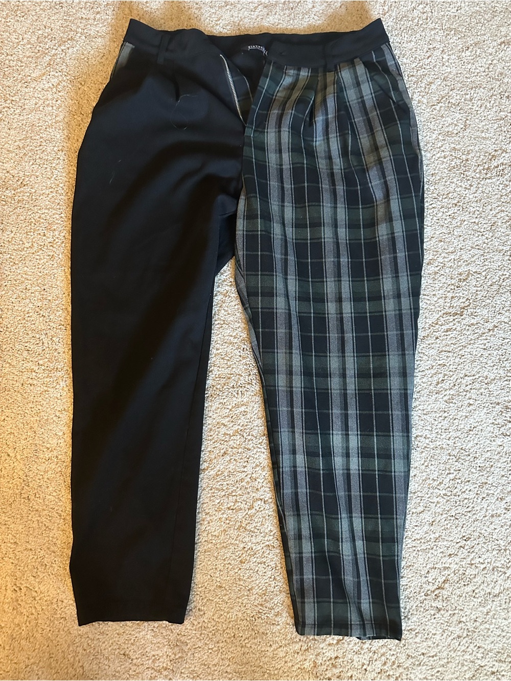 Disturbia checkmate high waist tapered trousers black and green plaid